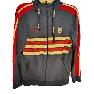 Vintage K-Swiss Large Zio Front Hoodie, Blue, Red White Stripe, Cotton Blend Y2K